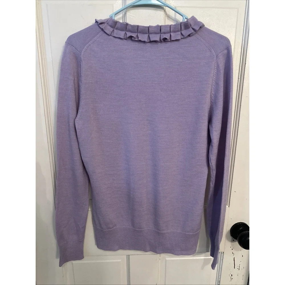 Brooks Brothers women's purple merino wool‎ ruffled V-neck sweater Size Medium